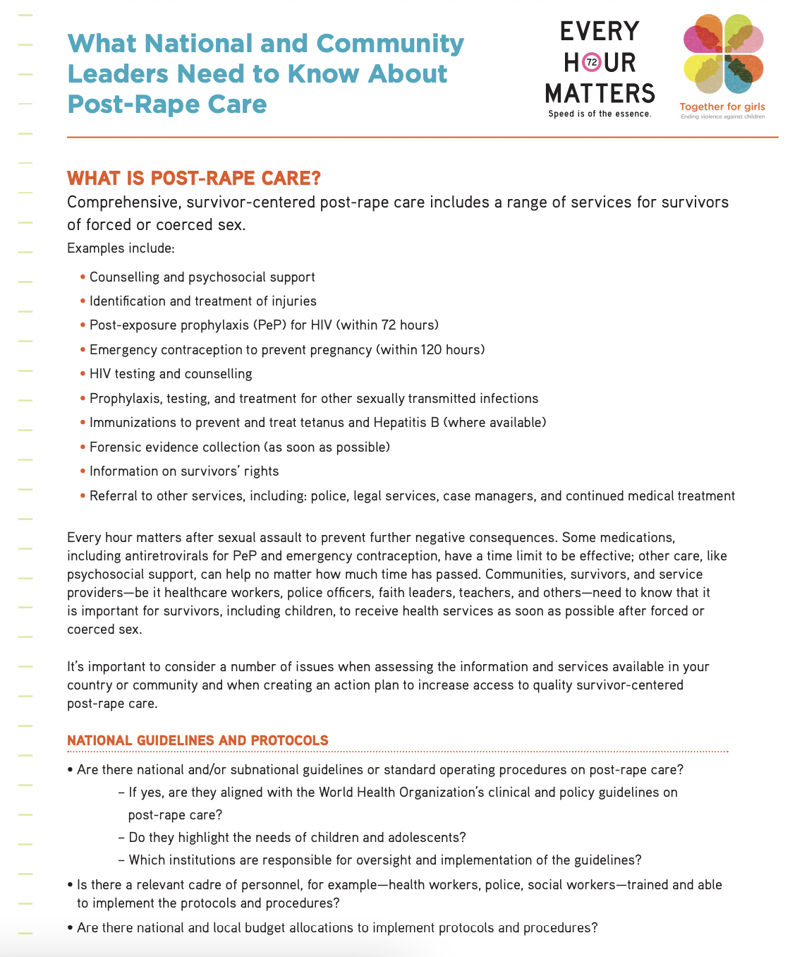 What national leaders need to know about post rape care