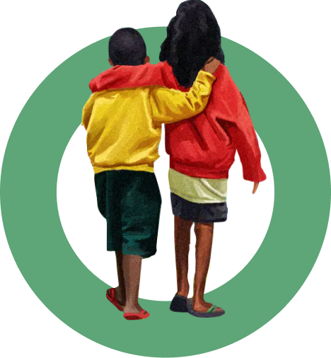 Illustration of two children with a cirlce behind them