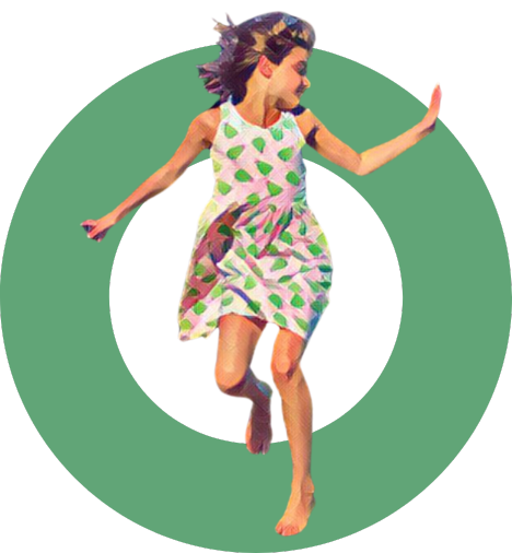 Girl running in green circle illustration impact report pullout