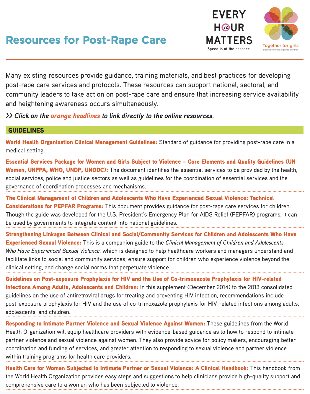 Resources for post-rape care