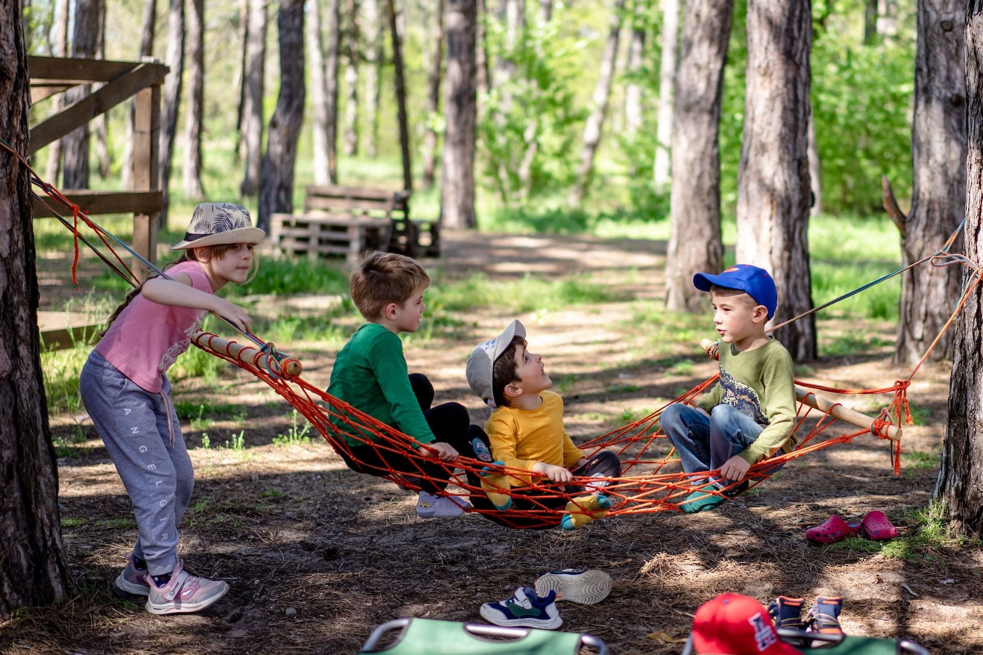 Kids playing in woods