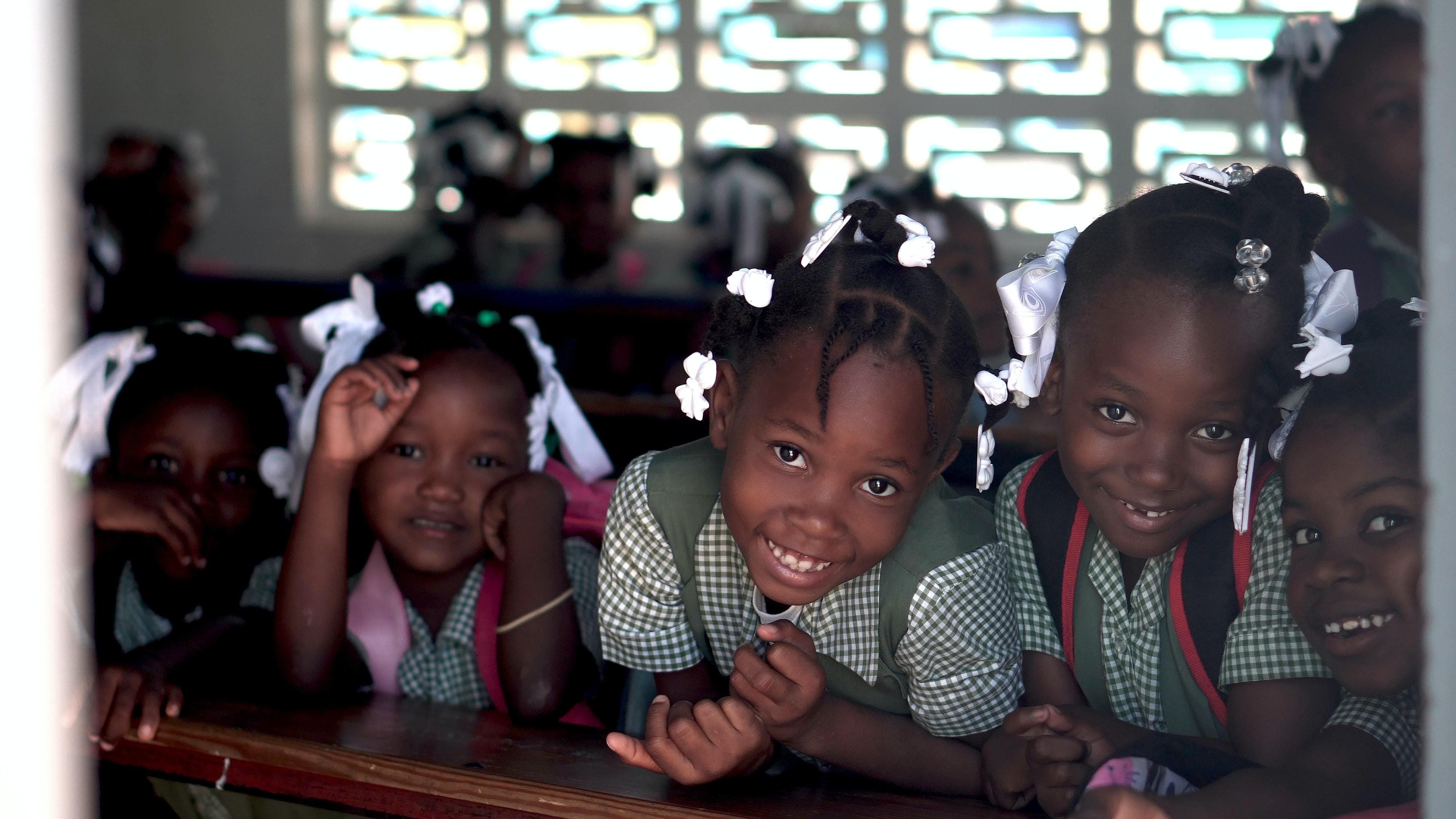 School girls smiling