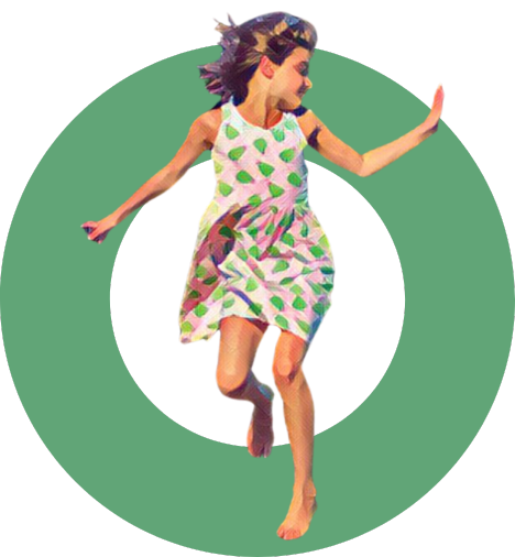 Girl running in green circle illustration impact report pullout